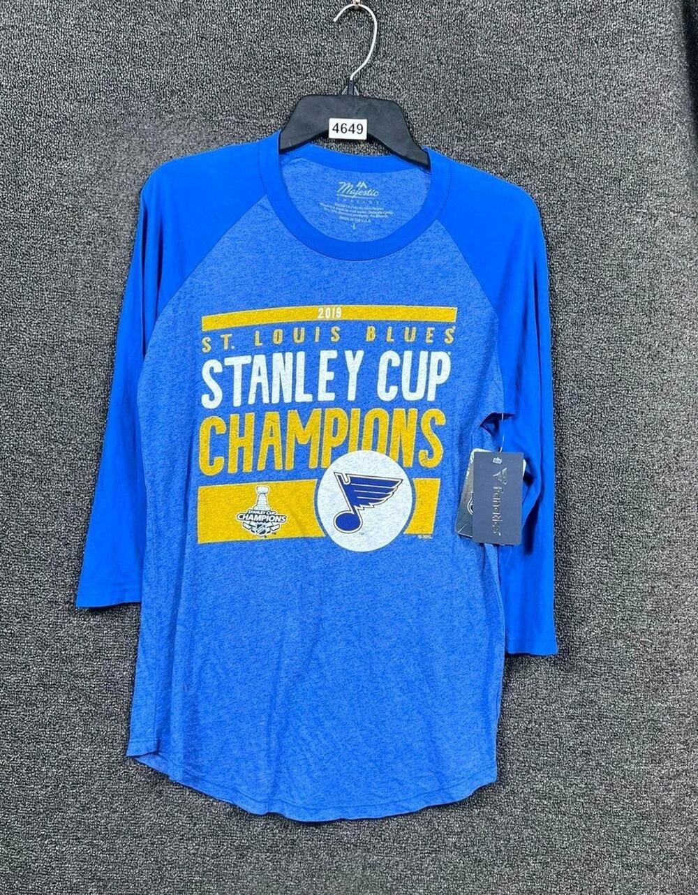 St. Louis Blues Shirt Womens Large Raglan NHL Hockey 2019 Stanley Cup Champions
